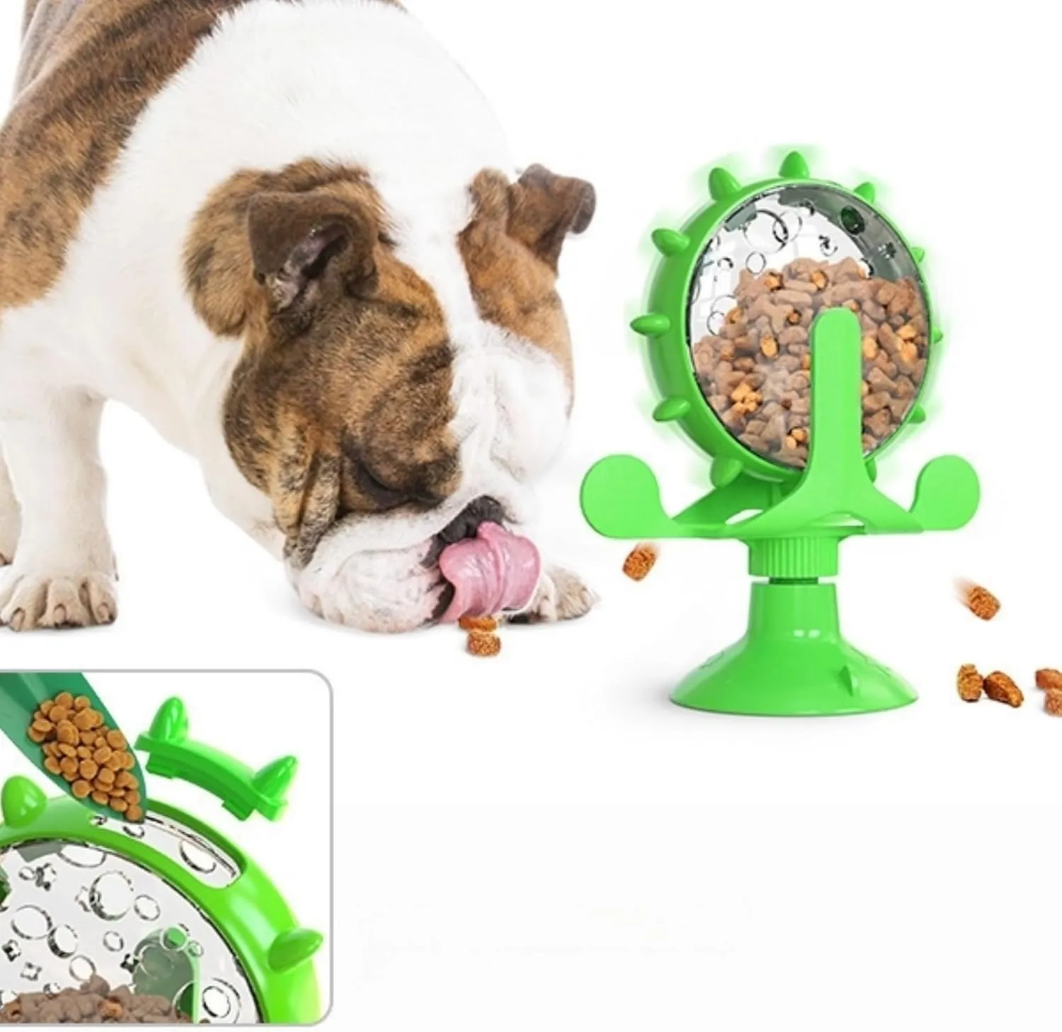 1 Pet Interactive Cat Snack Dispenser, 360 Degree Rotating Pinwheel, Money Wheel Leaky Food Ball Toy with Suction Cups to Prevent Food Leakage (Multi-Color Available)(Yellow)