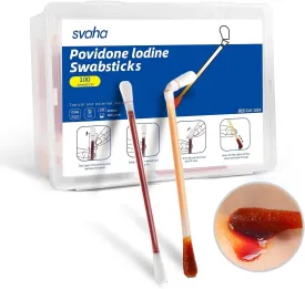 100 Sticks Povidone Iodine Swabs - FSA/HSA Eligible, Wound Care & First Aid Supplies in Reusable Plastic Case, Povidone Iodine Swabsticks with Iodine Solution, Individually Wrapped