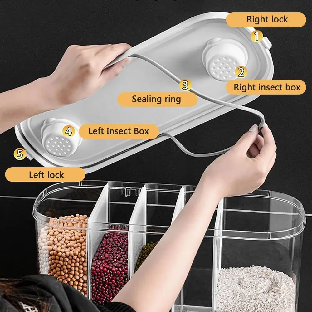 12L 5-Grid Airtight Rice & Cereal Dispenser