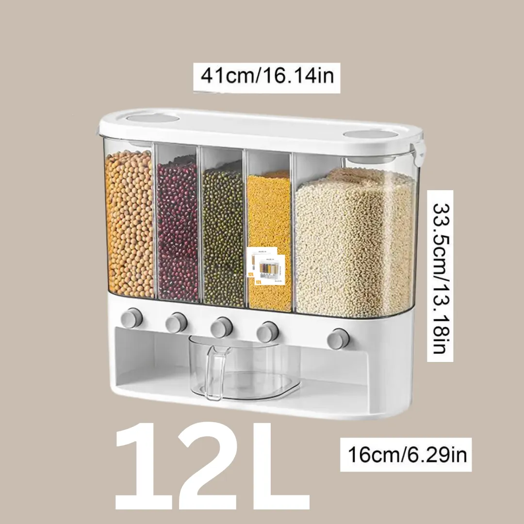 12L 5-Grid Airtight Rice & Cereal Dispenser