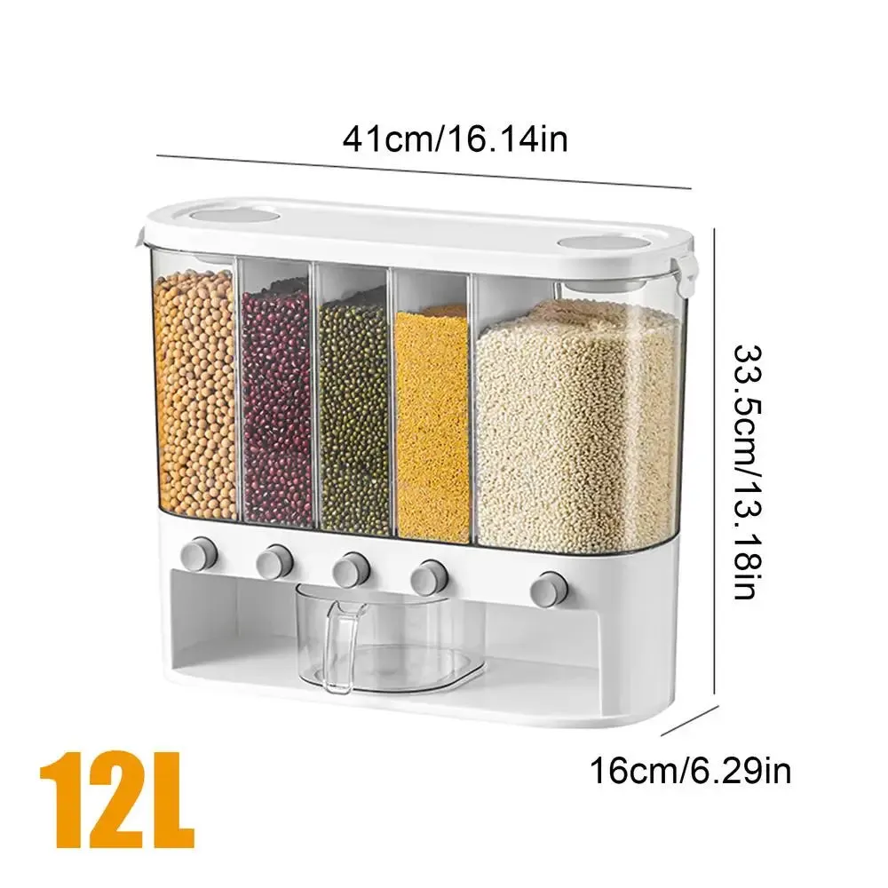 12L 5-Grid Airtight Rice & Cereal Dispenser