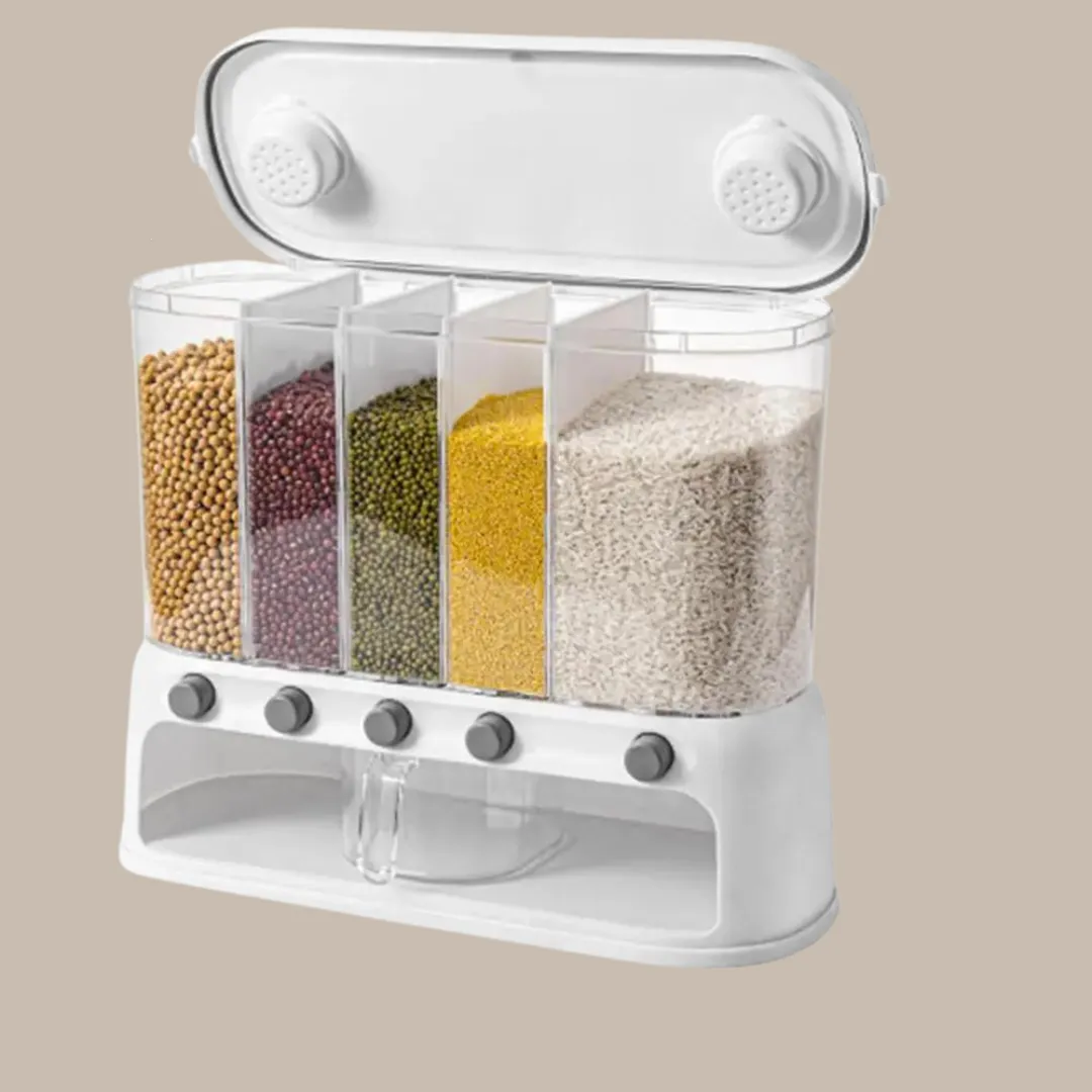 12L 5-Grid Airtight Rice & Cereal Dispenser