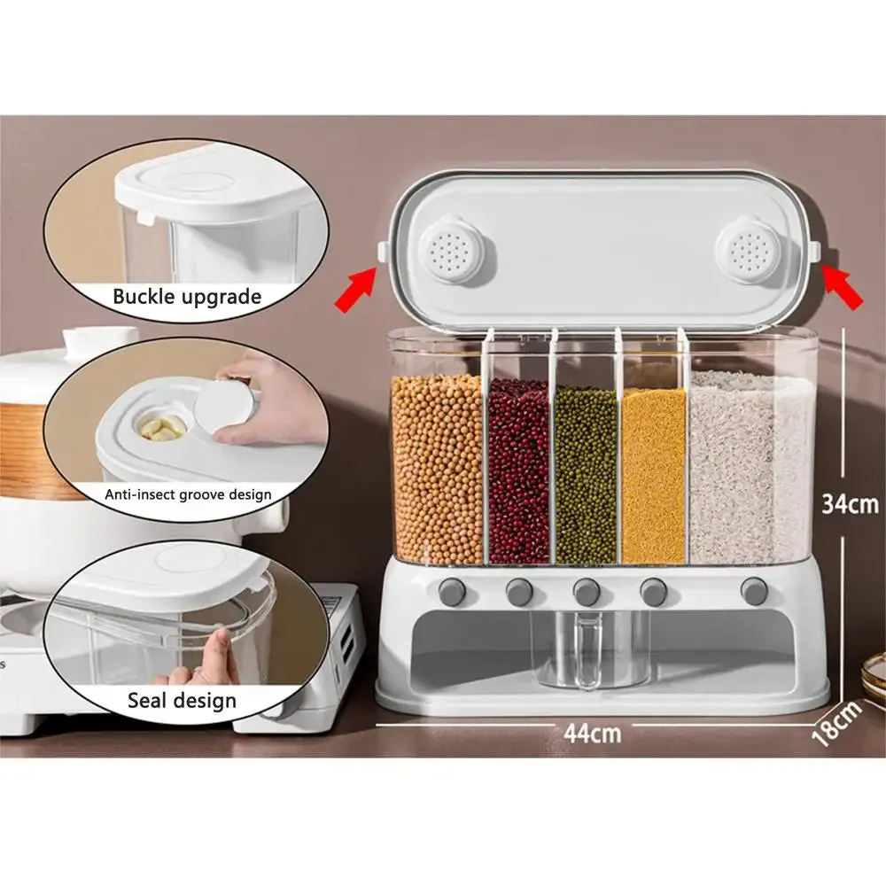 12L 5-Grid Airtight Rice & Cereal Dispenser
