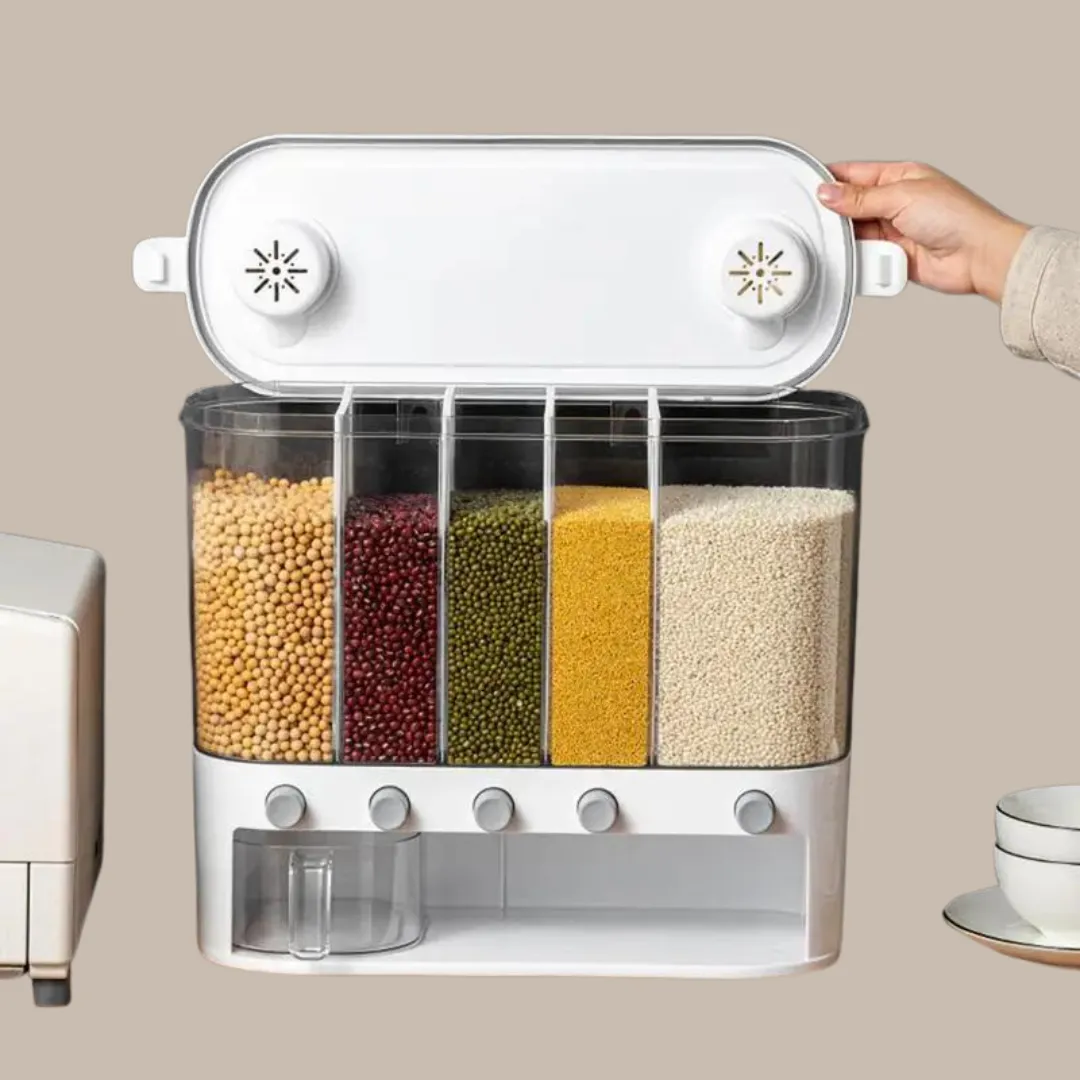 12L 5-Grid Airtight Rice & Cereal Dispenser