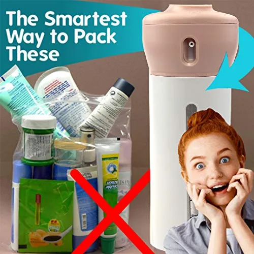2 Pieces 4 in 1 Travel Dispenser, CHIVENIDO Lotion Shampoo Gel Travel Dispenser Bottle Sets Shower Bottles Refillable Travel Bottles for Makeup Travel Supplies (Pink, Gray)