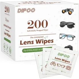 200 Count Lens Wipes for Eyeglasses, Eye glasses Cleaner Wipes Pre-moistened Individually Wrapped Sracth-Free Streak-Free EyeGlasses Lens Cleaning Wipes for Sunglass, Camera Lens, Goggles 200 Count