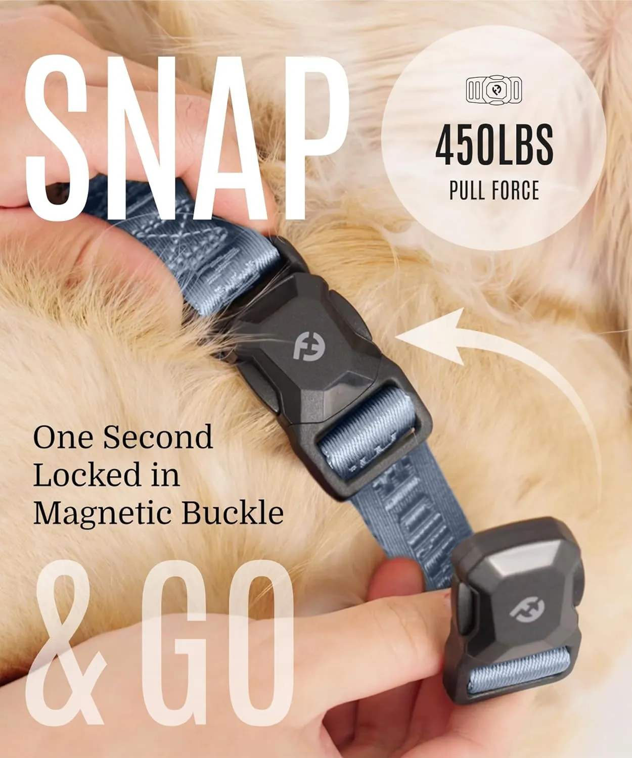 2025 New Edition, Fei & Eve MagEase Dog Collar - Patented Magnetic Buckles | Fur-Safe | Premium 210D Nylon | 450LB Escape-Proof | Adjustable Fit | Small (Dusk Blue)