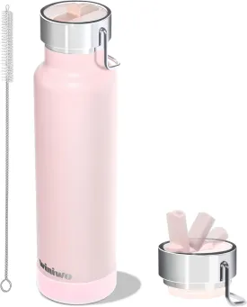 24 oz Insulated Slim Water Bottle with Flip Straw and Handle, Stainless Steel Water Bottles, Fits Car CupHolder, 100% Leak Proof, Keeps Drink Cold Up to 24 Hours, Sports/Gift (Light Pink)