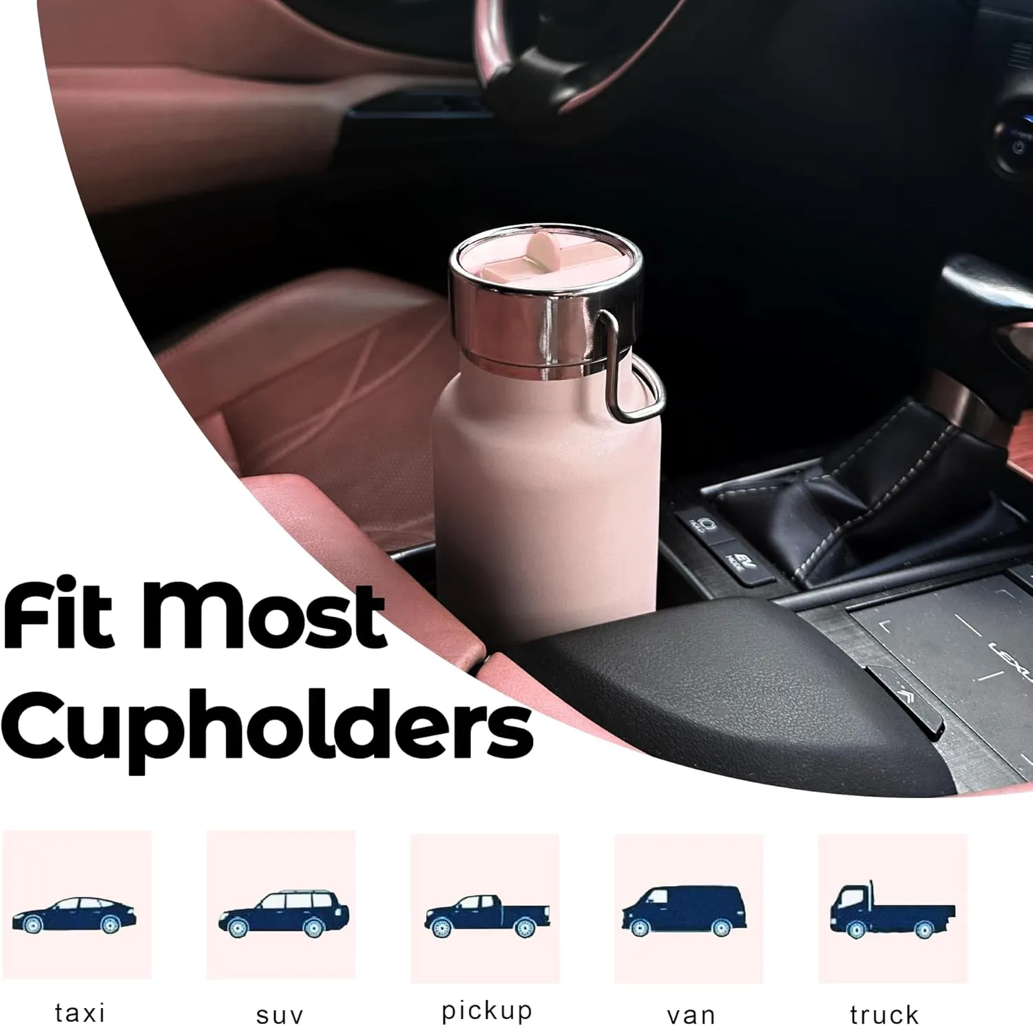 24 oz Insulated Slim Water Bottle with Flip Straw and Handle, Stainless Steel Water Bottles, Fits Car CupHolder, 100% Leak Proof, Keeps Drink Cold Up to 24 Hours, Sports/Gift (Light Pink)