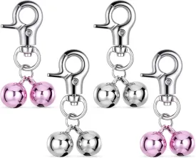 4Pcs Bells for Dog Collars Stainless Steel Pet Bells Necklace for Dogs & Cat Collar with Bell Puppy Dog Collar Charms Dogs Training Bell Pet Pendant Accessories with Snap Clips for Puppies, Kittens