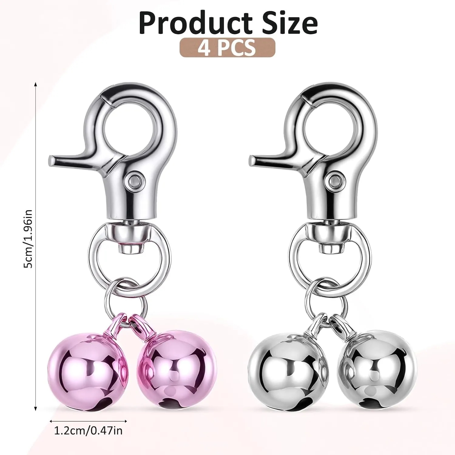 4Pcs Bells for Dog Collars Stainless Steel Pet Bells Necklace for Dogs & Cat Collar with Bell Puppy Dog Collar Charms Dogs Training Bell Pet Pendant Accessories with Snap Clips for Puppies, Kittens