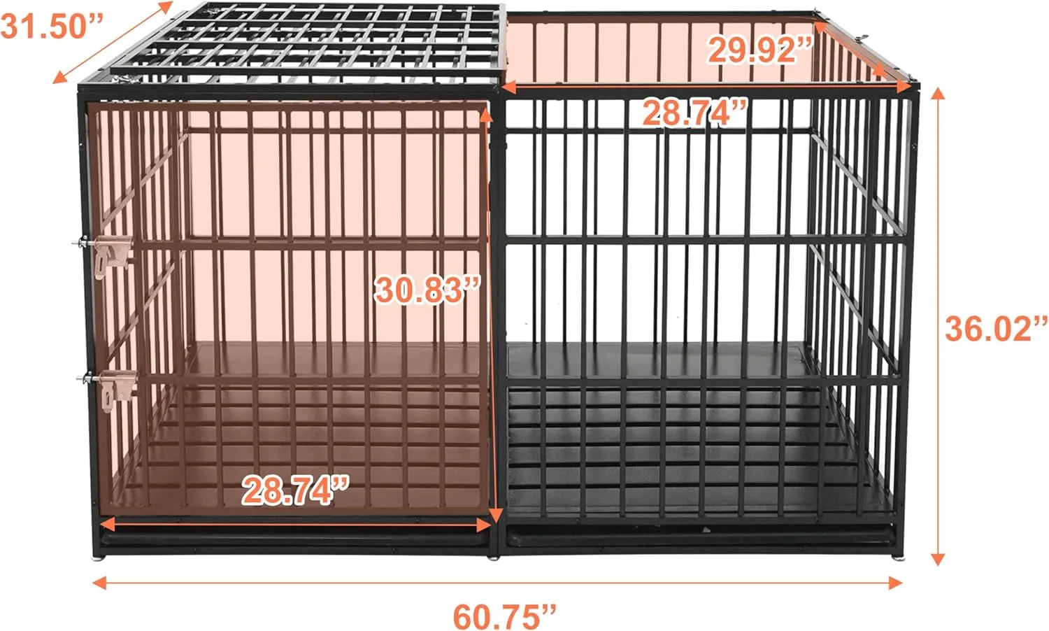 60'' Large Dog Crate Cage, Heavy Duty Galvanized Iron Dogs Kennels Furniture with Cushion, 2 Doors and Removable Trays, Escape Proof Metal Pet Kennel Perfect for Patio, Home, Backyard, Black