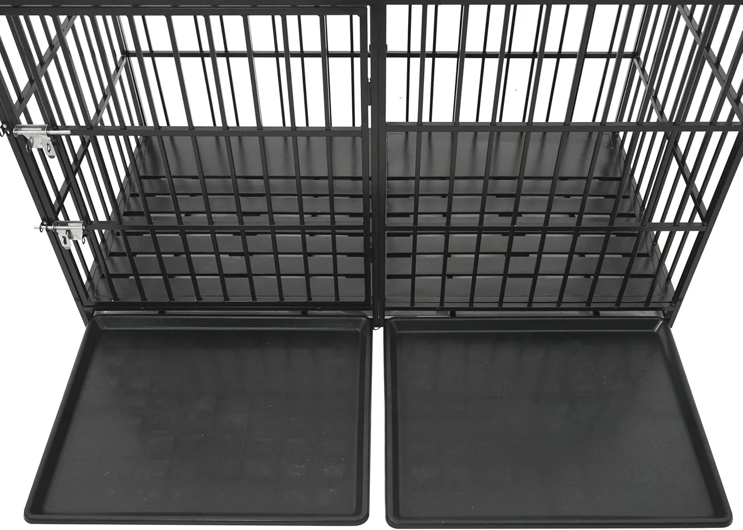 60'' Large Dog Crate Cage, Heavy Duty Galvanized Iron Dogs Kennels Furniture with Cushion, 2 Doors and Removable Trays, Escape Proof Metal Pet Kennel Perfect for Patio, Home, Backyard, Black