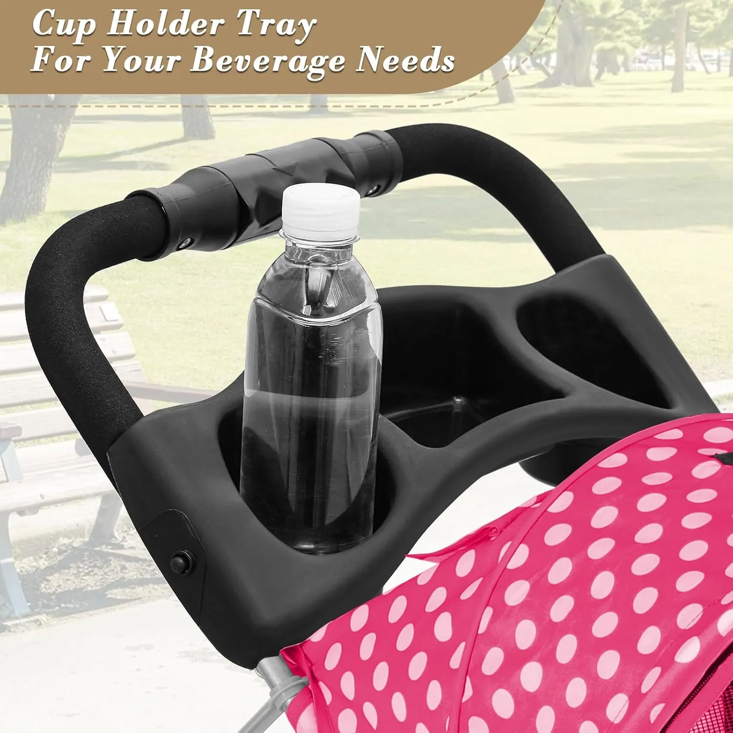 Athena Collection 3 Wheels Pet Stroller,Folding Dog Stroller for Medium Dogs 33 Lbs Cat Stroller Pet Gear w/Detachable Carrier, Cup Holder, Bottom Storage, Pink Polka-dot