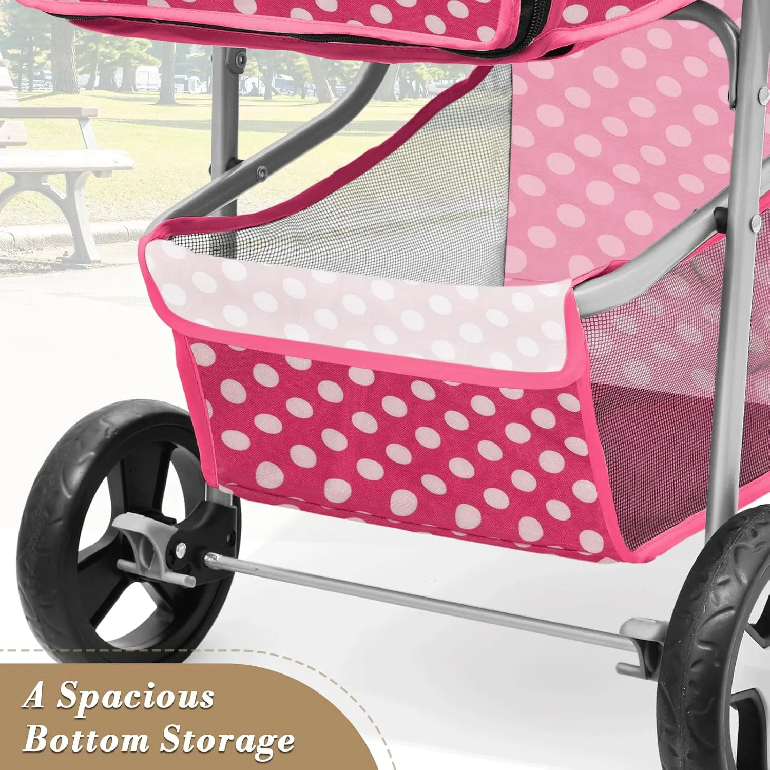 Athena Collection 3 Wheels Pet Stroller,Folding Dog Stroller for Medium Dogs 33 Lbs Cat Stroller Pet Gear w/Detachable Carrier, Cup Holder, Bottom Storage, Pink Polka-dot