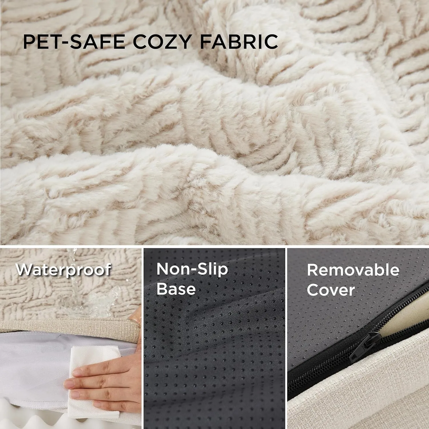 Bedsure Orthopedic Dog Bed for Extra Large Dogs - Egg Foam Dog Sofa Bed, Bolster Couch Pet Bed with Removable Waterproof Washable Cover, Comfy Plush Velvet Fluff Surface, Nonskid Bottom, Beige