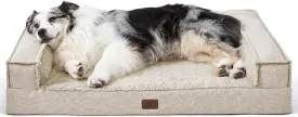 Bedsure Orthopedic Dog Bed for Extra Large Dogs - Egg Foam Dog Sofa Bed, Bolster Couch Pet Bed with Removable Waterproof Washable Cover, Comfy Plush Velvet Fluff Surface, Nonskid Bottom, Beige