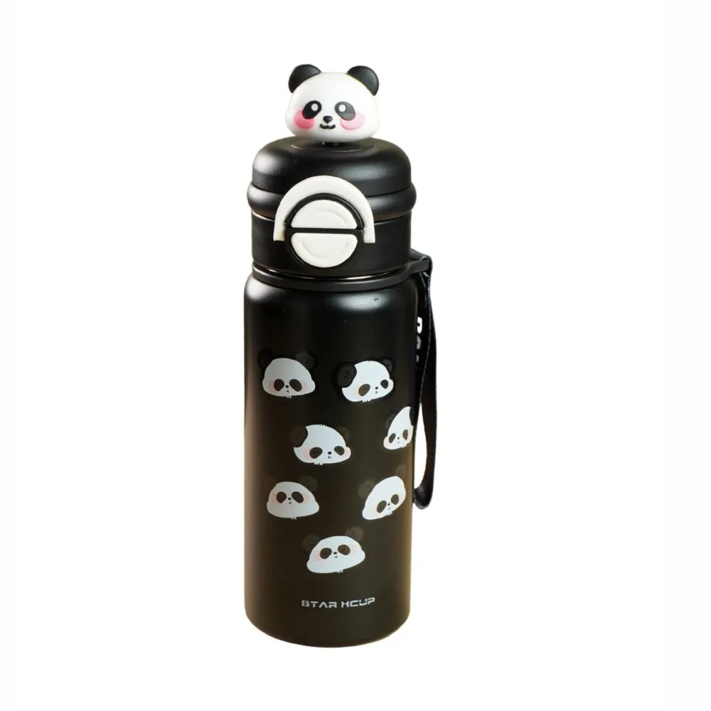 Black 3d Panda Stainless Steel Kids Water Bottle, 550ml