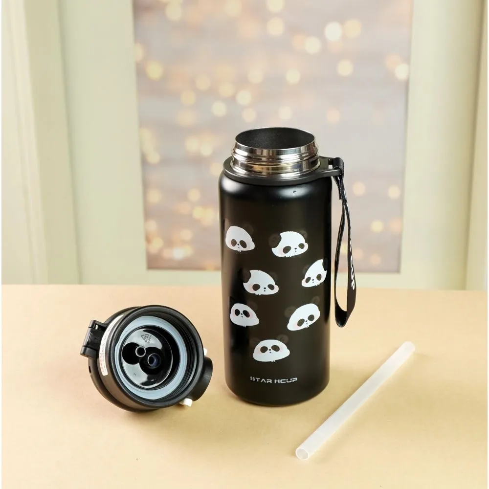 Black 3d Panda Stainless Steel Kids Water Bottle, 550ml