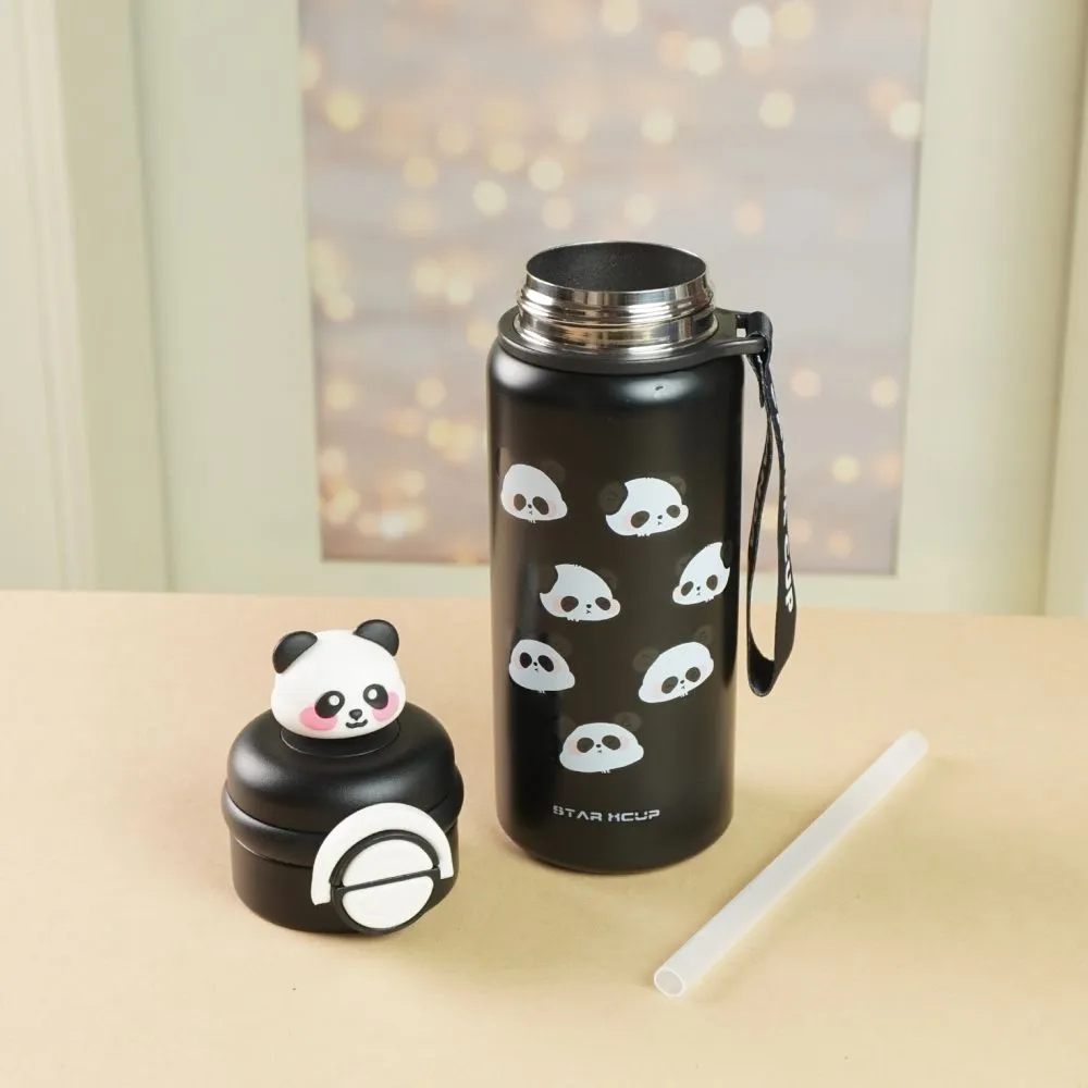 Black 3d Panda Stainless Steel Kids Water Bottle, 550ml