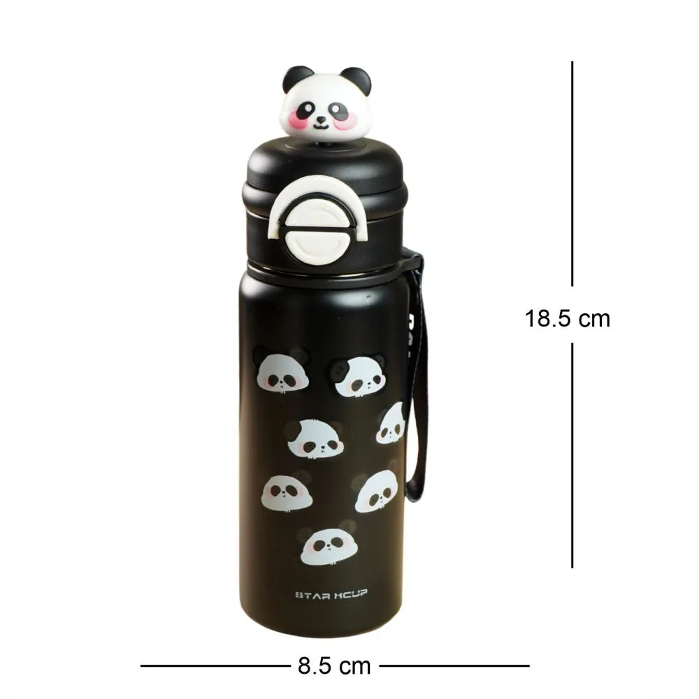 Black 3d Panda Stainless Steel Kids Water Bottle, 550ml