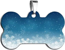 Blue Christmas Snowflakes Dog Tags for Pets Personalized Cute Dog Name ID Tags Stainless Steel Dog Collar Tag