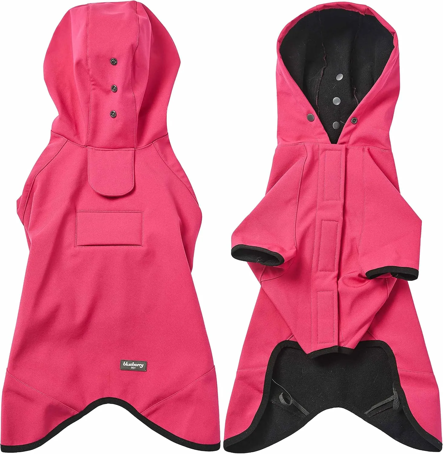 Blueberry Pet 10" Waterproof Dog Softshell Jacket, Hooded Raincoat and Windbreaker with Leash & Harness Hole, Pink, Outdoor Rain Gear for Dogs