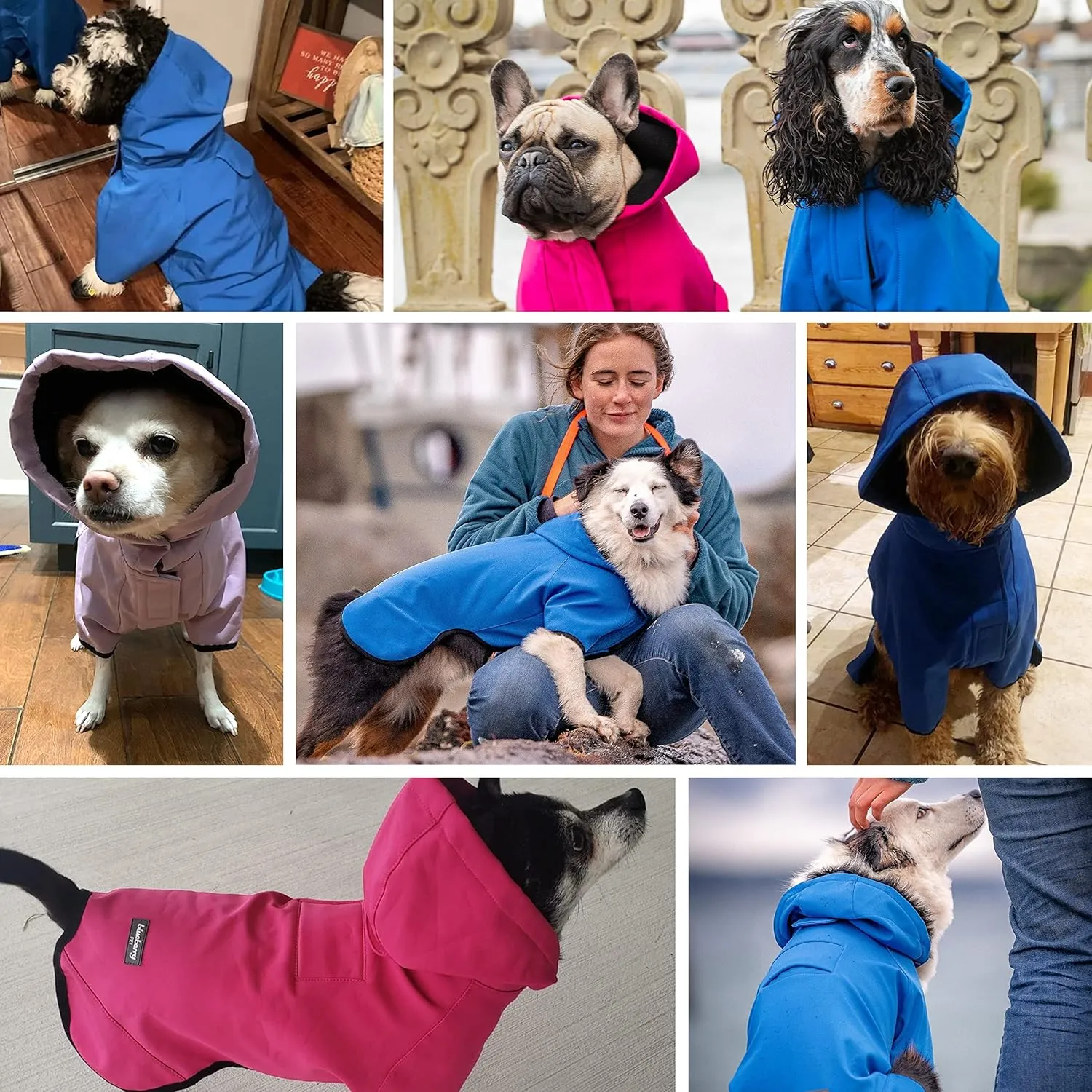 Blueberry Pet 10" Waterproof Dog Softshell Jacket, Hooded Raincoat and Windbreaker with Leash & Harness Hole, Pink, Outdoor Rain Gear for Dogs