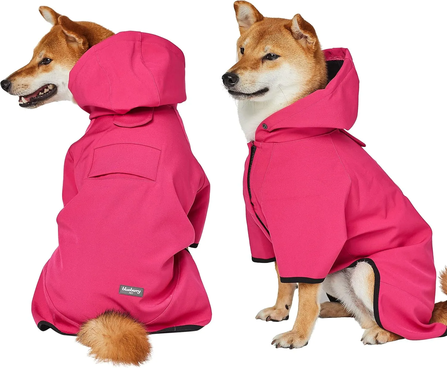 Blueberry Pet 10" Waterproof Dog Softshell Jacket, Hooded Raincoat and Windbreaker with Leash & Harness Hole, Pink, Outdoor Rain Gear for Dogs