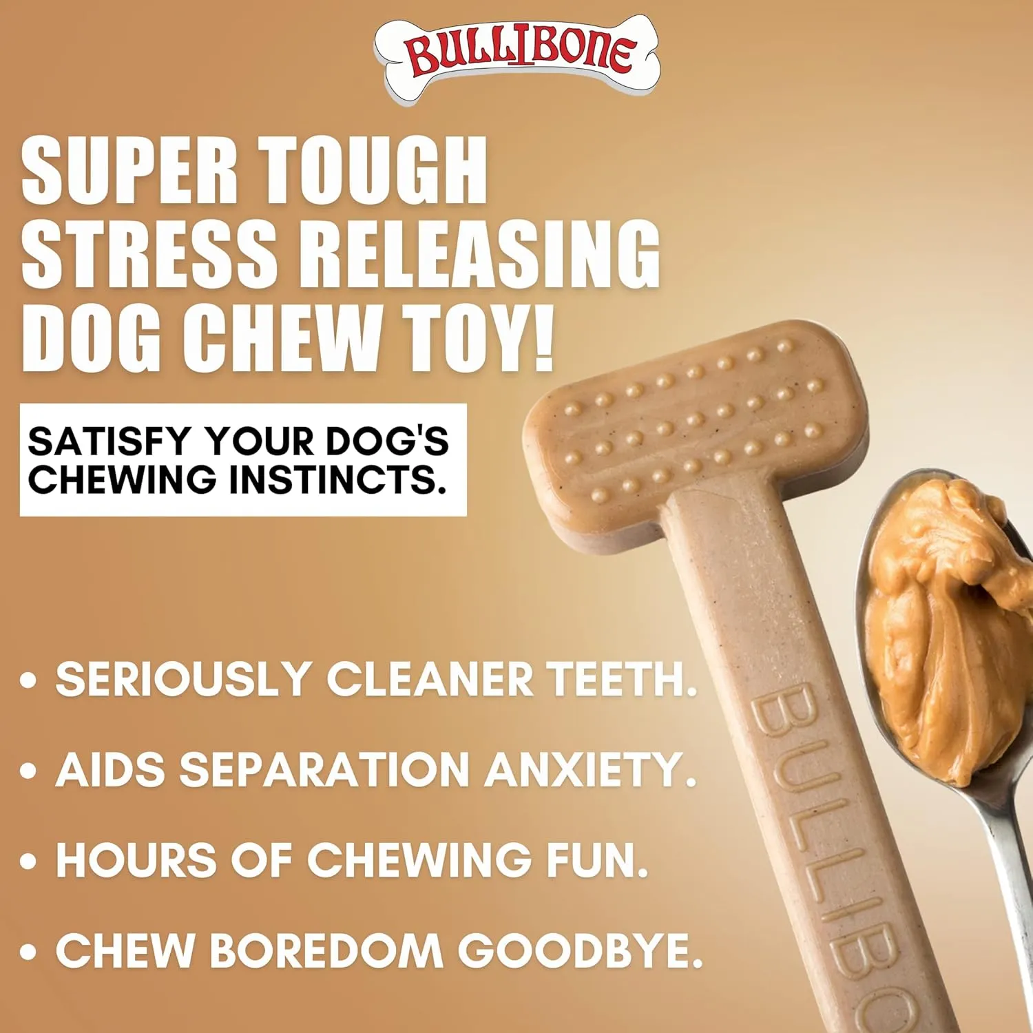 Bullibone Nylon Dog Chew Toy Nylon Bone - Improves Dental Hygiene, Easy to Grip Bottom, and Permeated with Flavor (Peanut Butter, Large - 3 Pack)