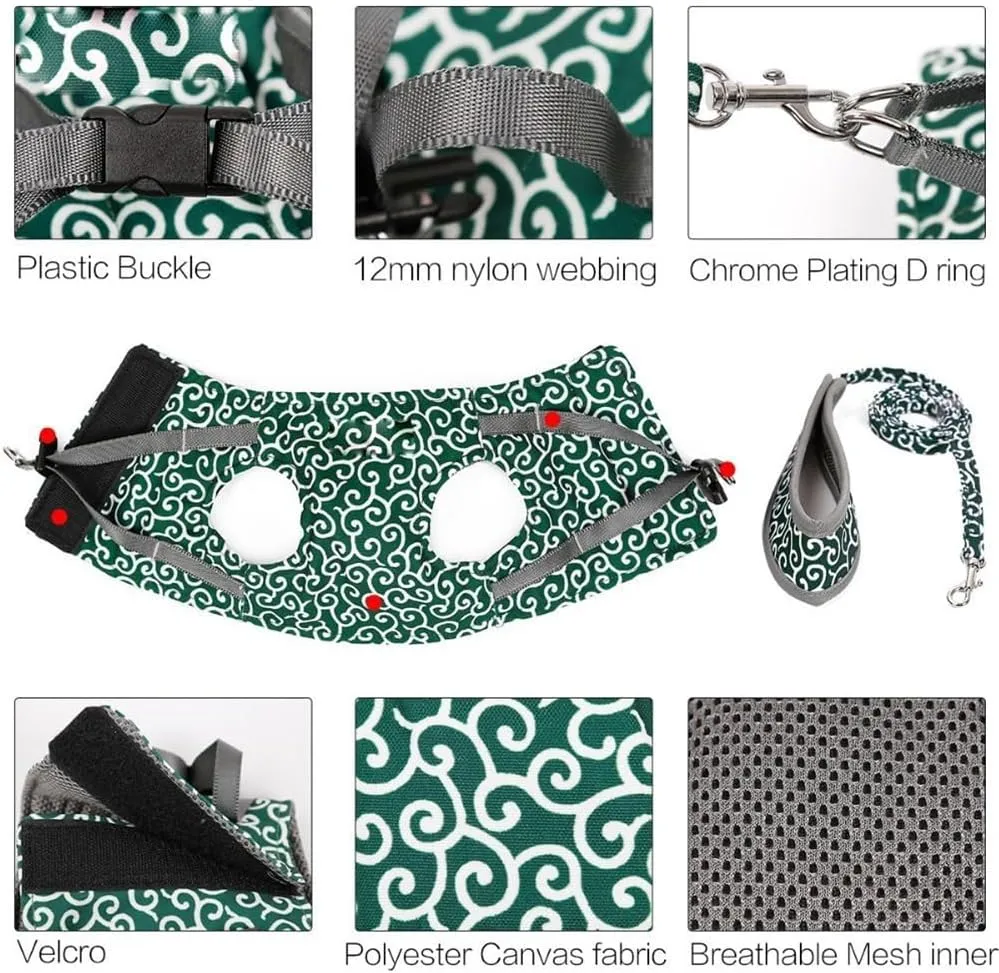 Cat Dogs Vest Harness and Leash, Anti-Break Away Chest Strap, Cats Clothes, Breathable Cat Harness Set, Escape Proof Soft Adjustable Vest Harnesses for Cats for Girl&Boy Cat Walking (Green, s)