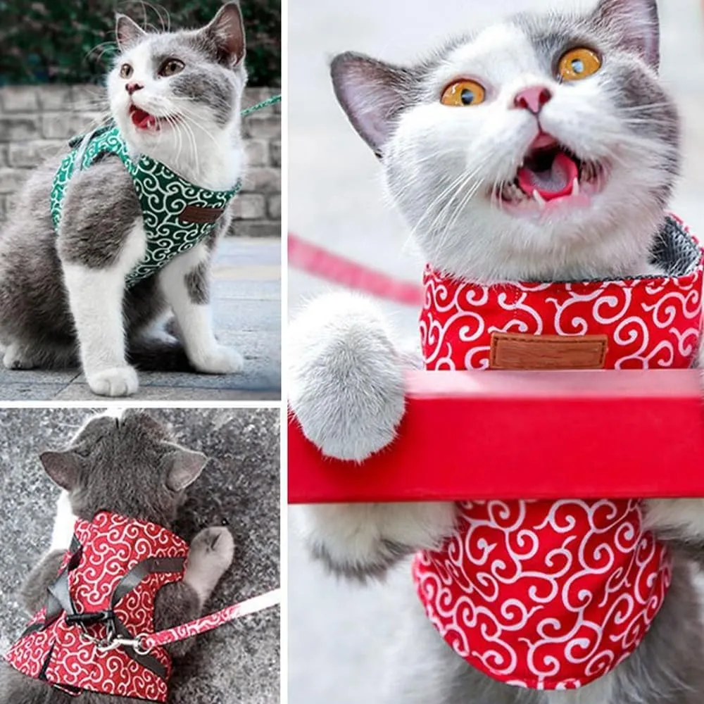 Cat Dogs Vest Harness and Leash, Anti-Break Away Chest Strap, Cats Clothes, Breathable Cat Harness Set, Escape Proof Soft Adjustable Vest Harnesses for Cats for Girl&Boy Cat Walking (Green, s)