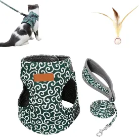 Cat Dogs Vest Harness and Leash, Anti-Break Away Chest Strap, Cats Clothes, Breathable Cat Harness Set, Escape Proof Soft Adjustable Vest Harnesses for Cats for Girl&Boy Cat Walking (Green, s)