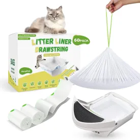 Cat Litter Box Robot 3 and 4 Waste Bags, 60 Pack Cat Pull String Automatic Self Cleaning Litter Box Liner Bags, Extra Thick Heavy Duty Litter Box Liner Replacement Litter Bags