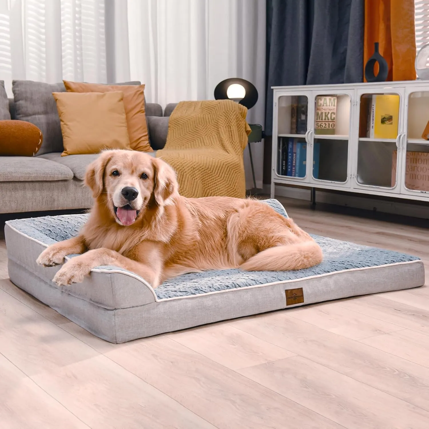 Comfort Expression Orthopedic Dog Bed for Large Dogs, Waterproof Dogs Beds with Bolsters, Large Dog Bed with Removable Washable Cover & Non-Skid Bottom(Grey)