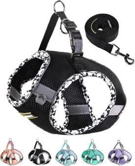 Dog No Pull Harness for Small Medium Puppies, Step in, No Choke & Soft Breathable Vest Harnesses for Walking Running Training, with Leash Set, L Black Edging