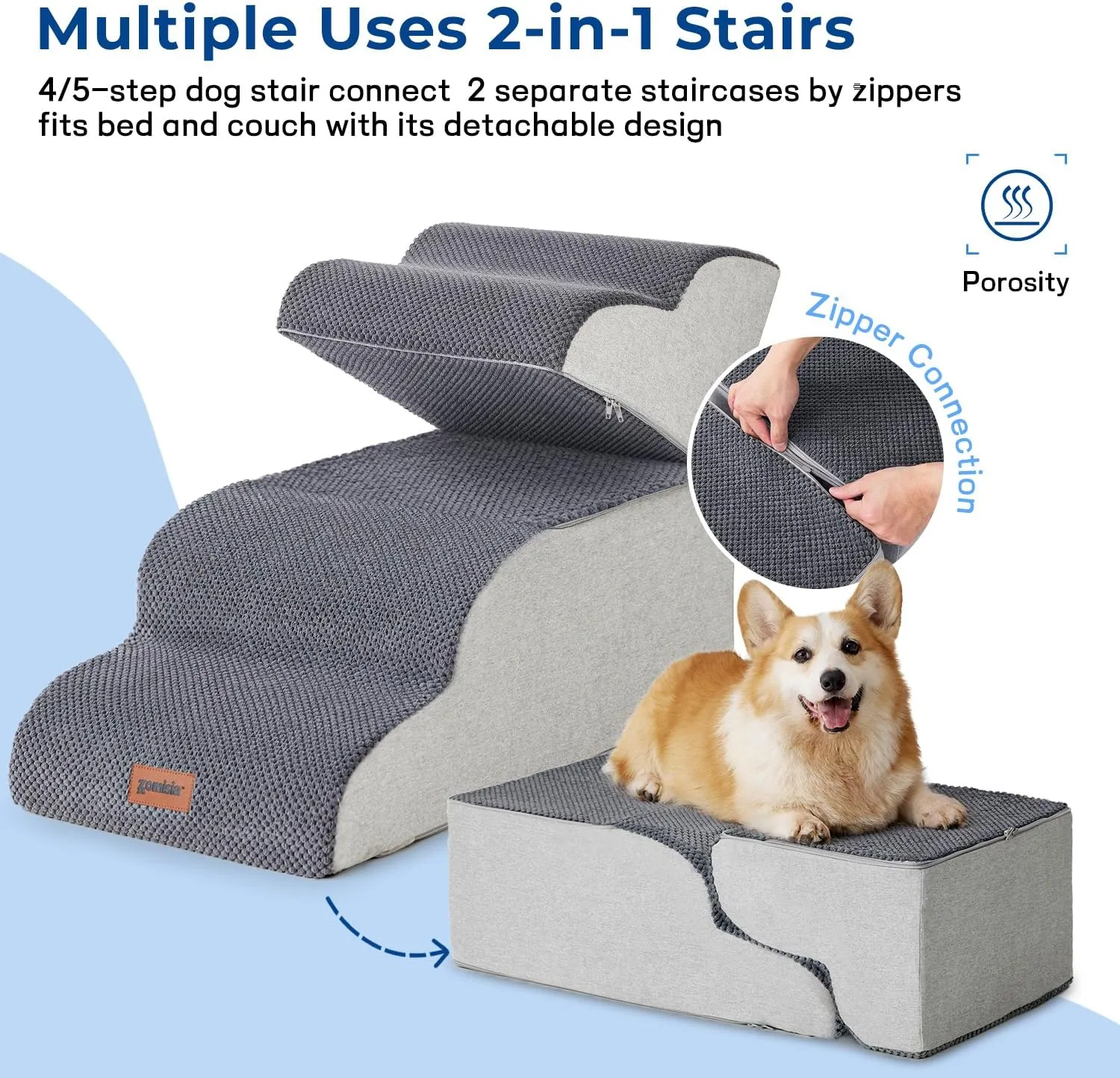 Dog Stairs Ramp for Bed 19.7" H - Pet Stairs Steps for Small to Medium Dogs to Get on Bed and Couch, 35D Foam with Non-Slip Bottom Brown, 4 Steps