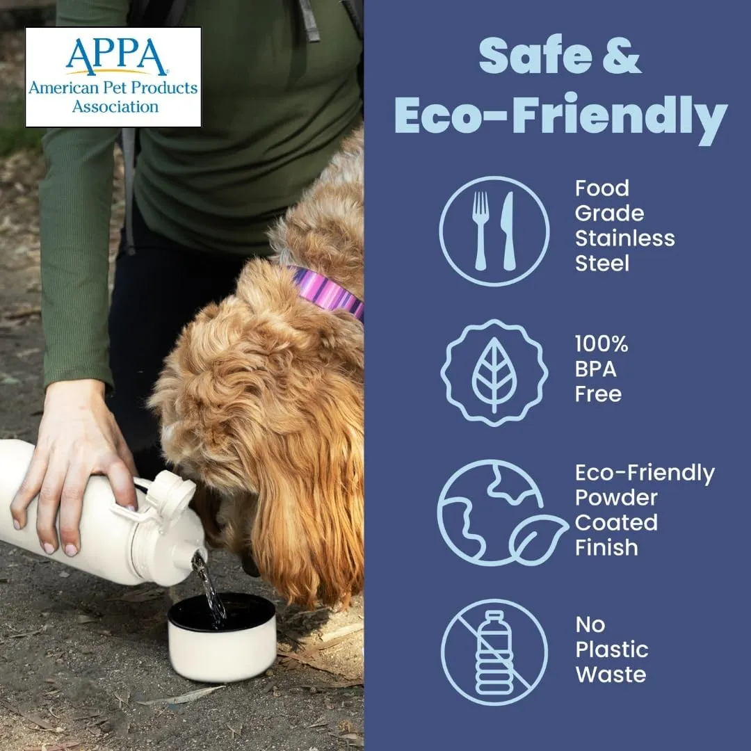 Dog Water Bottle for Dog Moms - 32 oz Stainless Steel Double Wall Insulated Water Bottle with 8 oz Detachable Bowl - Ideal Gift for Women for Hiking, Walking, and Travel - Mom - Cream