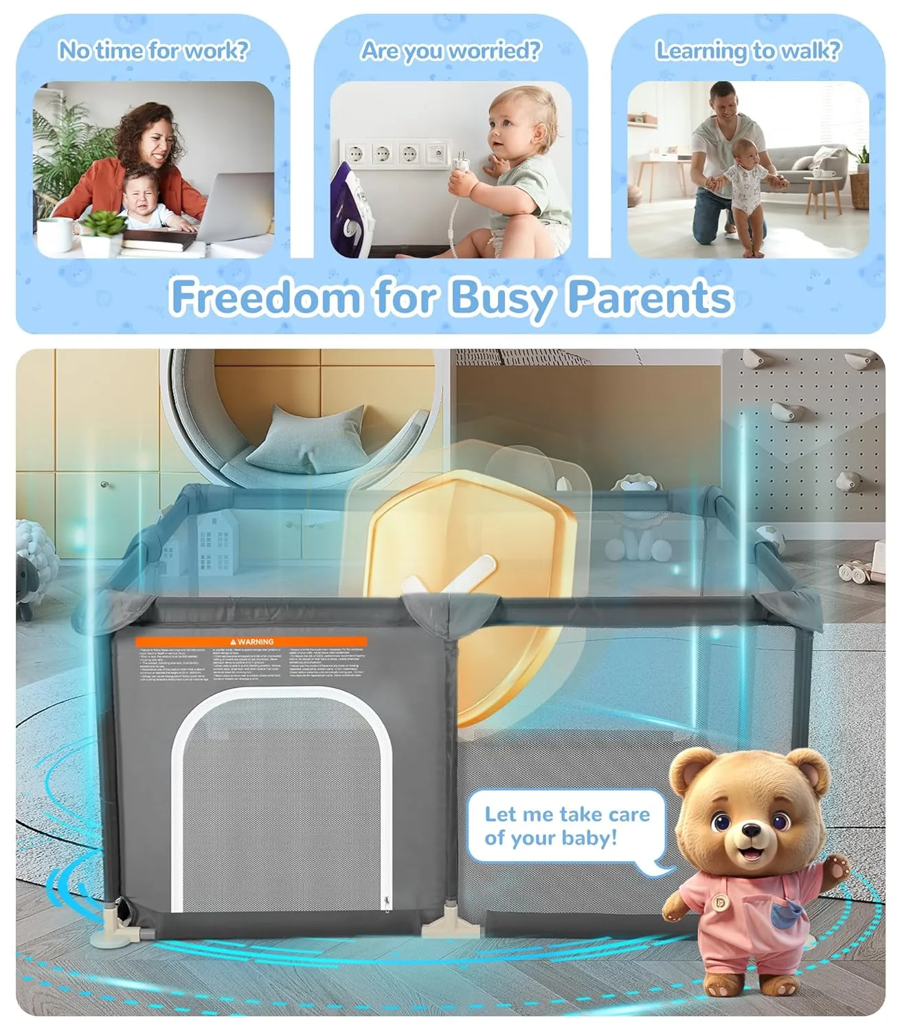 Dripex Baby Playpen, 52"52" Play Pens for Babies and Toddlers, Safe Anti-Fall Play Yard with Gates, Baby Fence with Breathable Mesh, Indoor & Outdoor Kids Activity Center, Anchor Grey
