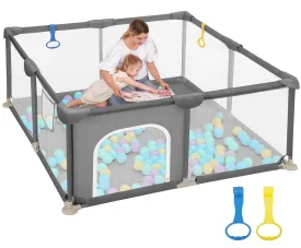 Dripex Baby Playpen, 52"52" Play Pens for Babies and Toddlers, Safe Anti-Fall Play Yard with Gates, Baby Fence with Breathable Mesh, Indoor & Outdoor Kids Activity Center, Anchor Grey