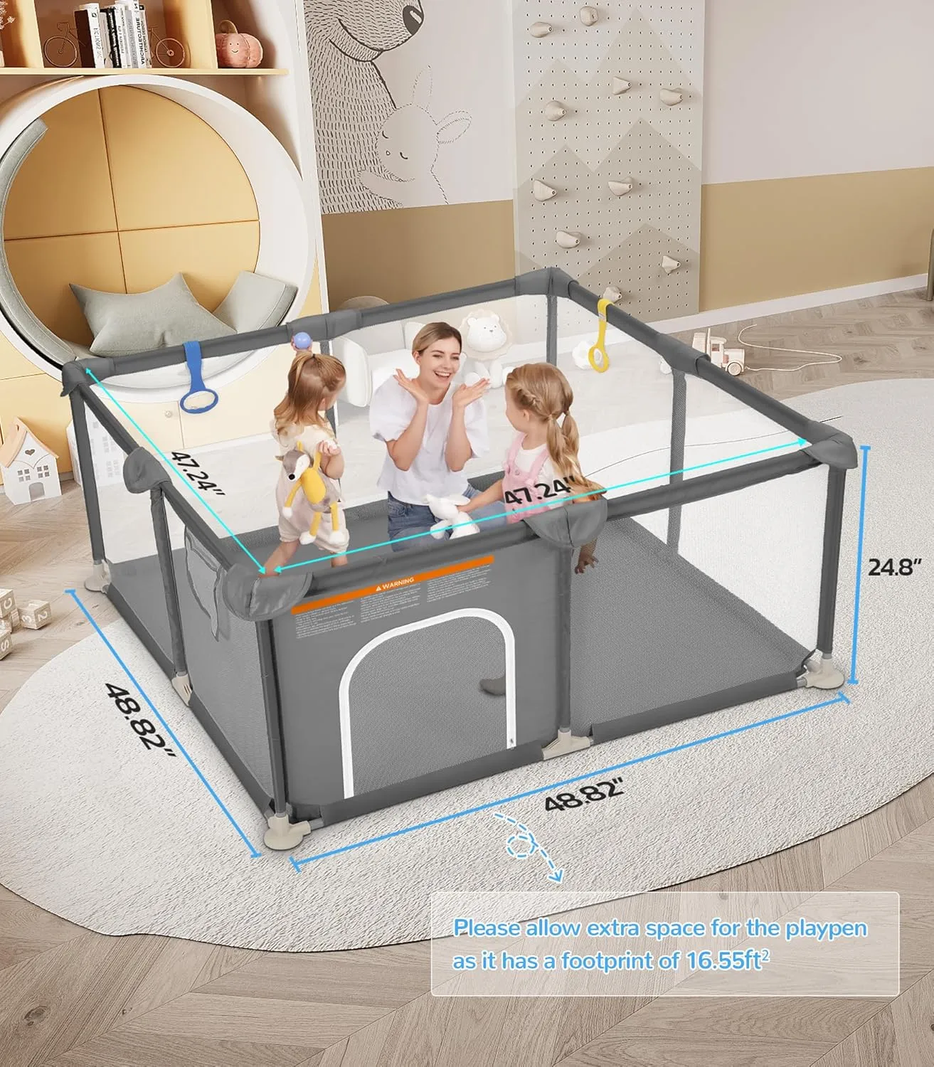 Dripex Baby Playpen, 52"52" Play Pens for Babies and Toddlers, Safe Anti-Fall Play Yard with Gates, Baby Fence with Breathable Mesh, Indoor & Outdoor Kids Activity Center, Anchor Grey