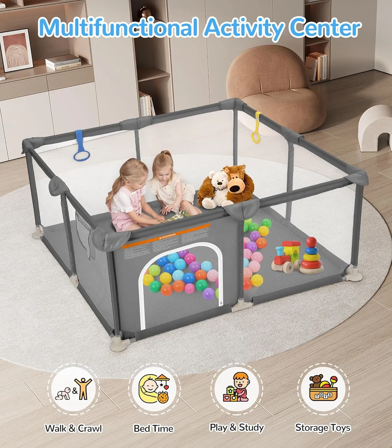 Dripex Baby Playpen, 52"52" Play Pens for Babies and Toddlers, Safe Anti-Fall Play Yard with Gates, Baby Fence with Breathable Mesh, Indoor & Outdoor Kids Activity Center, Anchor Grey