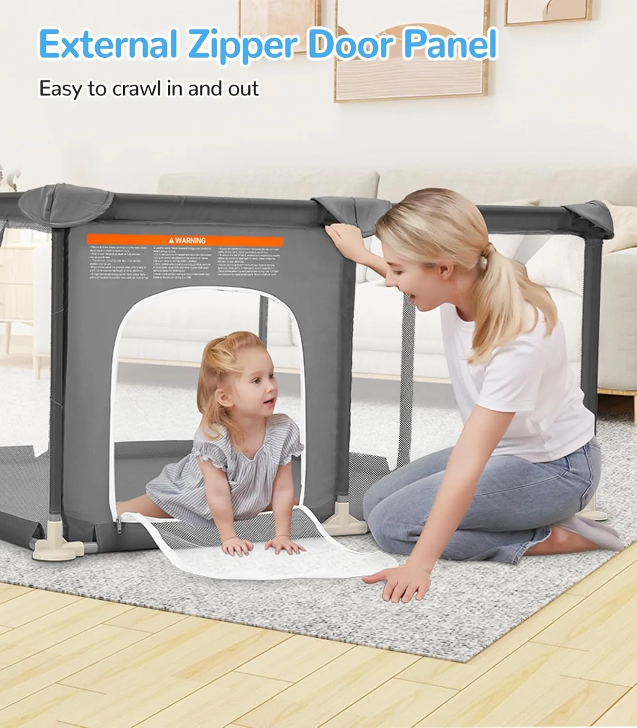 Dripex Baby Playpen, 52"52" Play Pens for Babies and Toddlers, Safe Anti-Fall Play Yard with Gates, Baby Fence with Breathable Mesh, Indoor & Outdoor Kids Activity Center, Anchor Grey