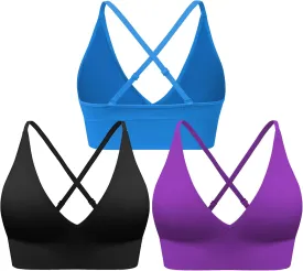 Evercute Women's Sports Bras Adjustable Deep V Neck Bras Wireless Spaghetti Strap Criss Cross Padded Low Support Sexy Bras