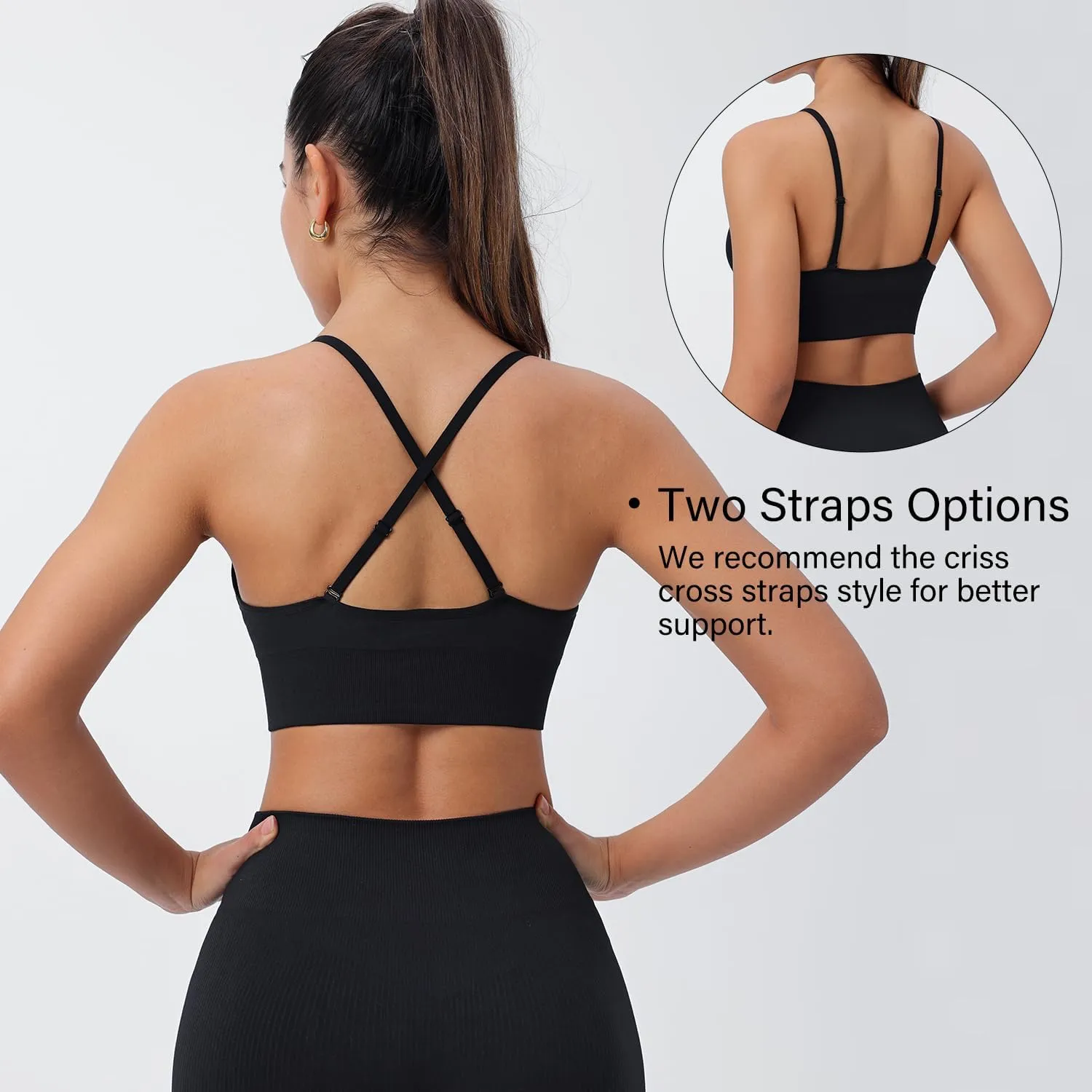 Evercute Women's Sports Bras Adjustable Deep V Neck Bras Wireless Spaghetti Strap Criss Cross Padded Low Support Sexy Bras