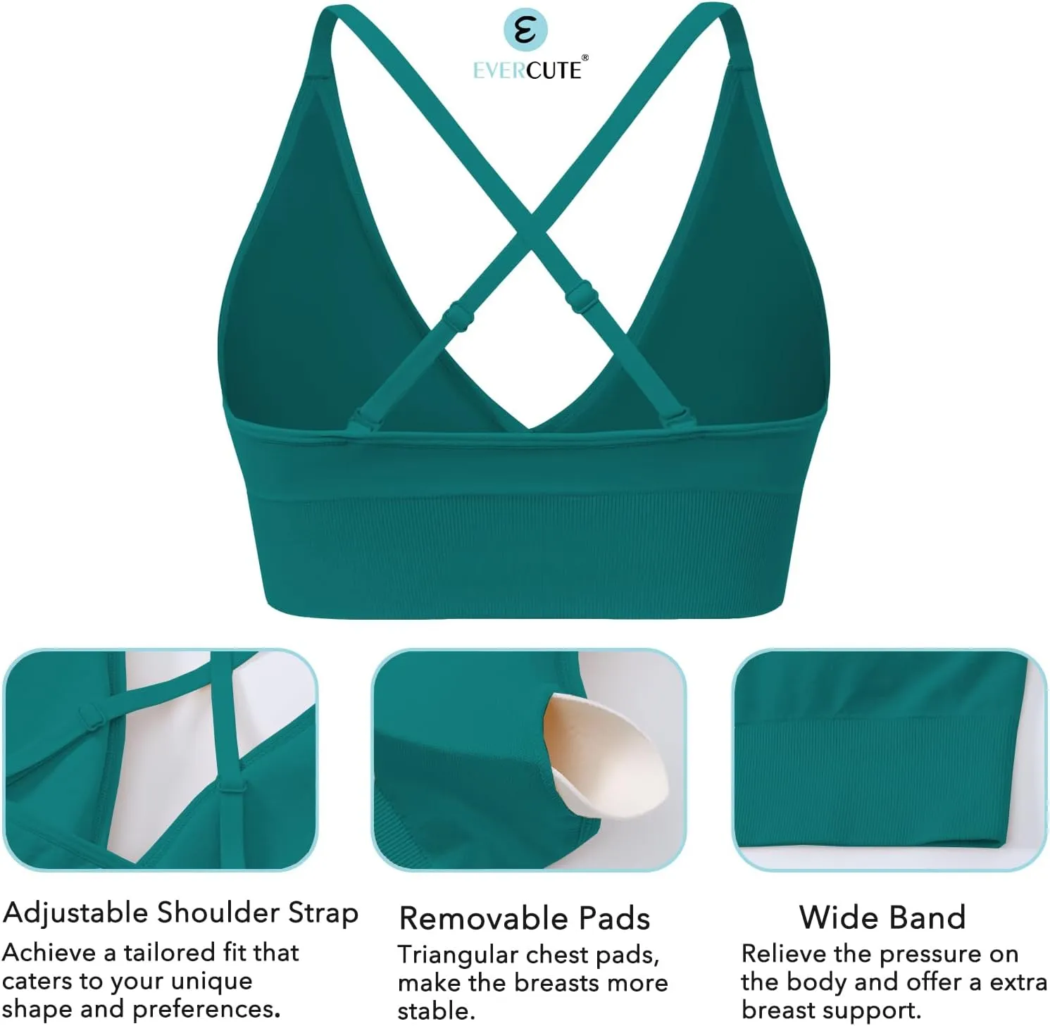 Evercute Women's Sports Bras Adjustable Deep V Neck Bras Wireless Spaghetti Strap Criss Cross Padded Low Support Sexy Bras
