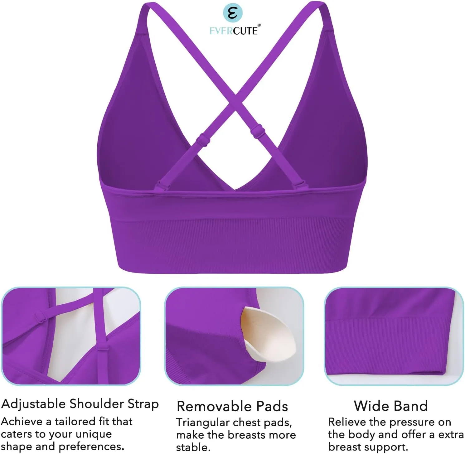 Evercute Women's Sports Bras Adjustable Deep V Neck Bras Wireless Spaghetti Strap Criss Cross Padded Low Support Sexy Bras
