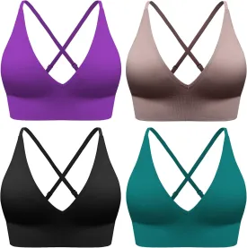 Evercute Women's Sports Bras Adjustable Deep V Neck Bras Wireless Spaghetti Strap Criss Cross Padded Low Support Sexy Bras