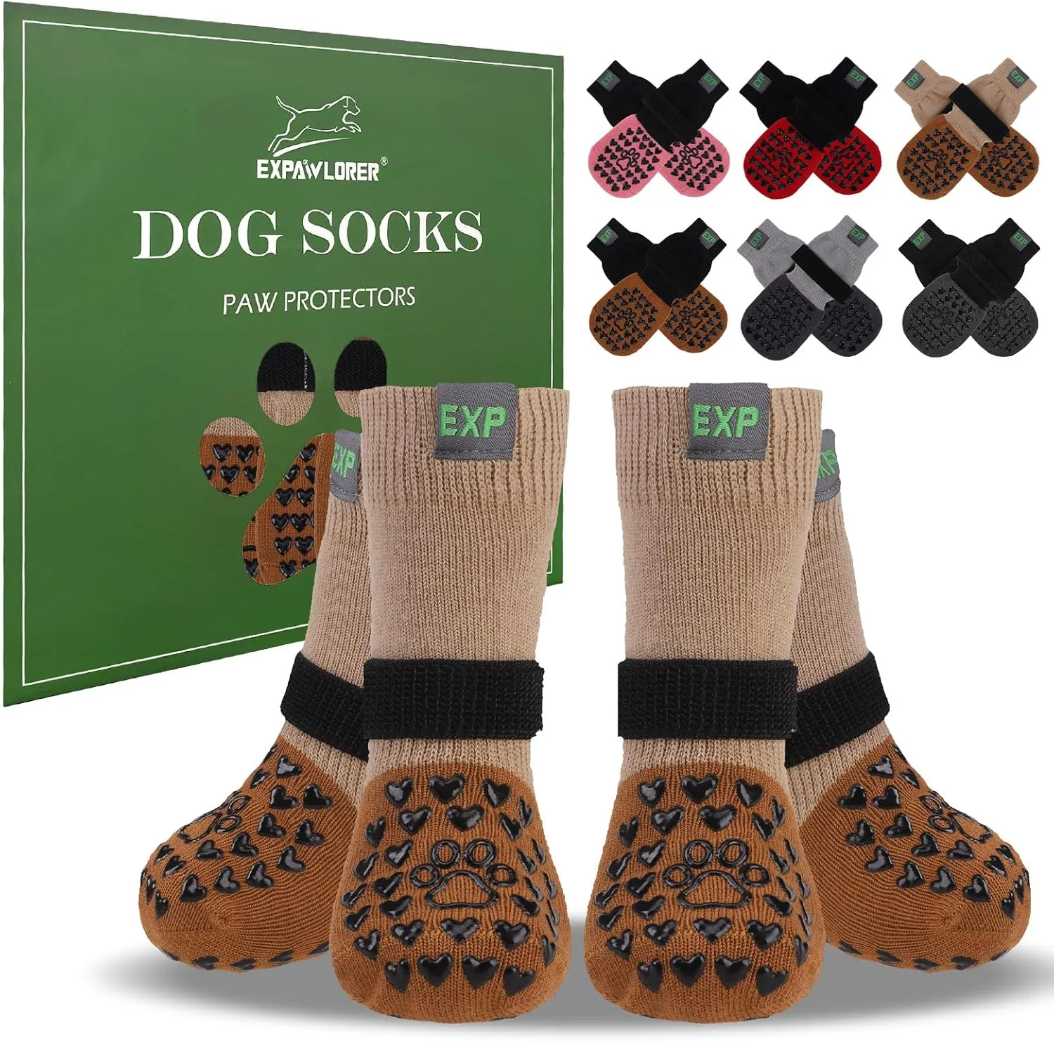 EXPAWLORER Anti Slip Dog Socks to Prevent Licking Paws - Dog Shoes for Hot Pavement, Dog Boots & Paw Protectors, Dog Booties for Hardwood Floors, Small Medium Large Senior Dogs