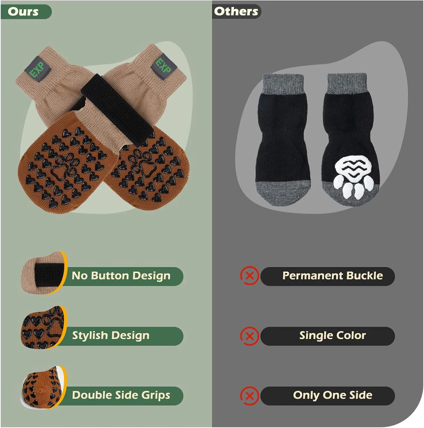 EXPAWLORER Anti Slip Dog Socks to Prevent Licking Paws - Dog Shoes for Hot Pavement, Dog Boots & Paw Protectors, Dog Booties for Hardwood Floors, Small Medium Large Senior Dogs